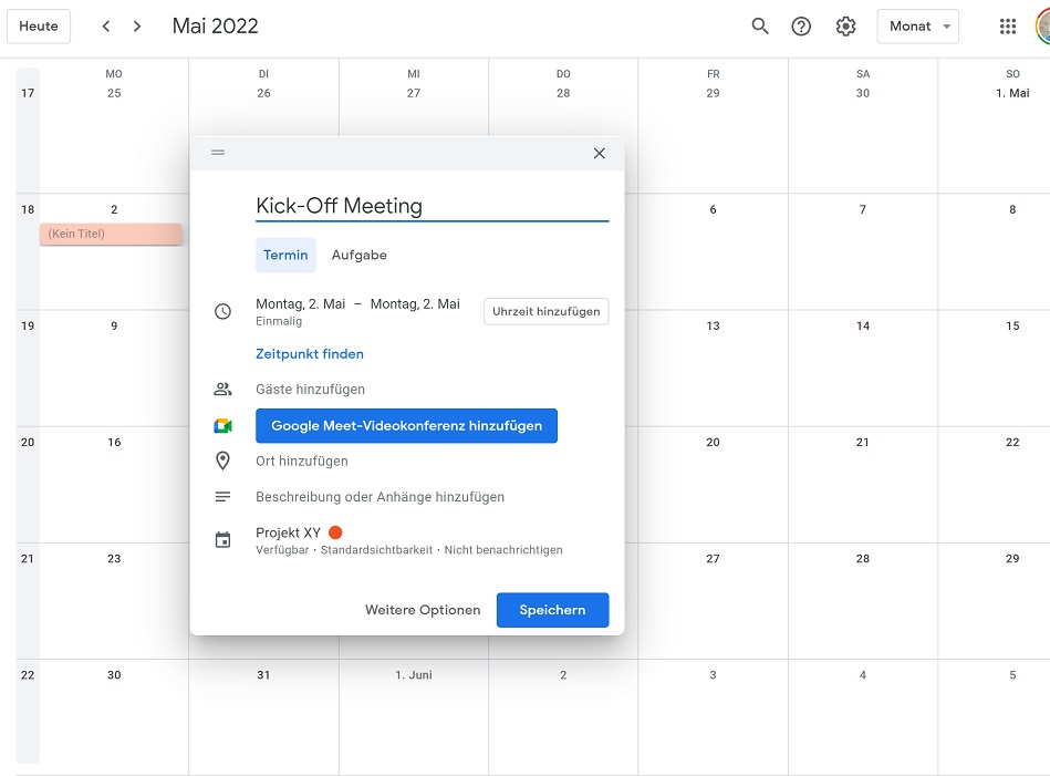 Projektmanagement und Zeitmanagement Tool Google Kalender 