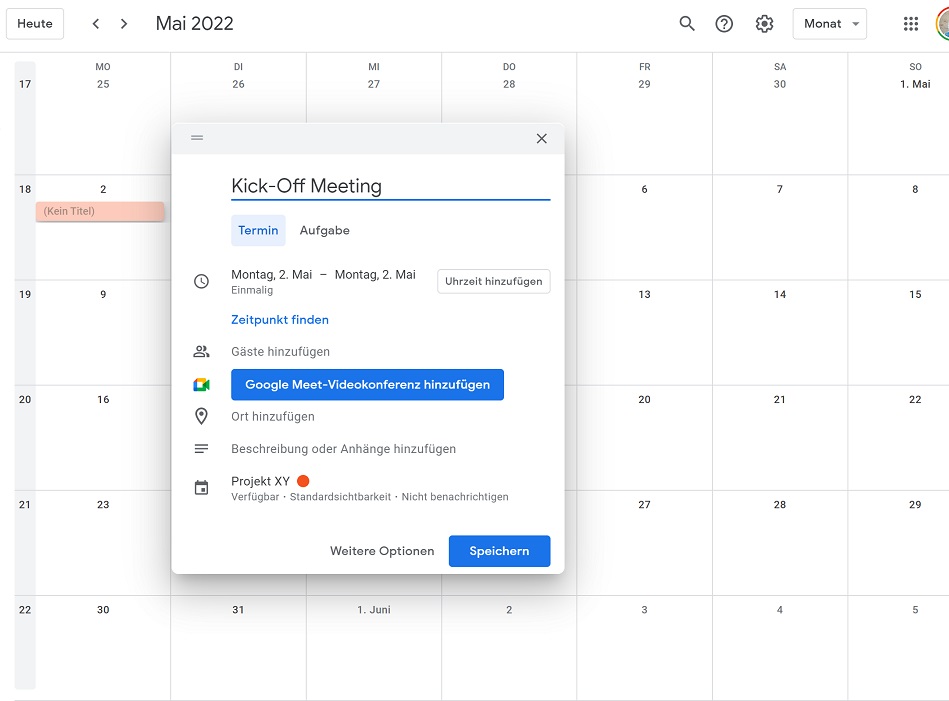 Projektmanagement und Zeitmanagement Tool Google Kalender