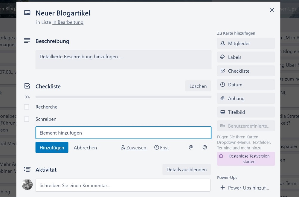 Kostenlose Organisationstools Empfehlung Trello