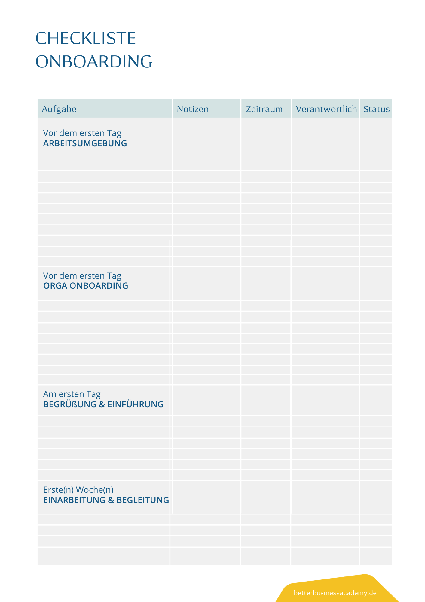 Checkliste neue Mitarbeiter Vorlage blanko